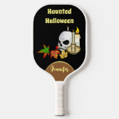 Haunted Halloween Candle Spooky Skull Maple Leaves Pickleball Paddle (Voorkant)