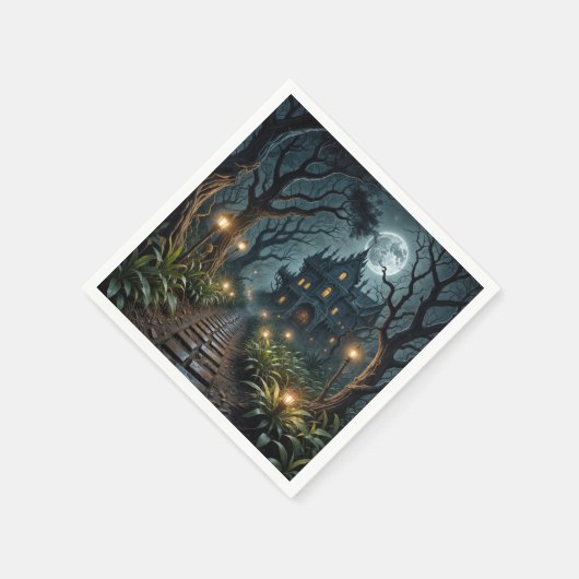 Haunted Halloween Mansion In Moonlight Servet (Hoek)