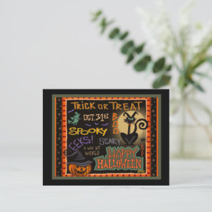 Haunted Halloween pompoen zwart kat leraar Briefkaart