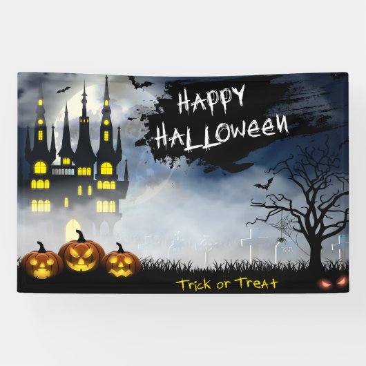 Haunted Halloween Scene Spandoek (Horizontaal)