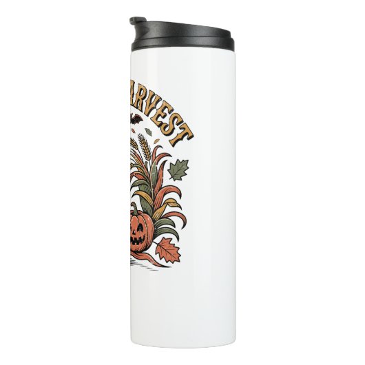 Haunted Harvest Retro Halloween Pumpkin Thermosbeker (Geroteerd rechts)