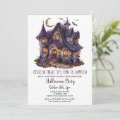 Haunted Hause Spooky Ghosts Bats Halloween feest Kaart (Staand voorkant)