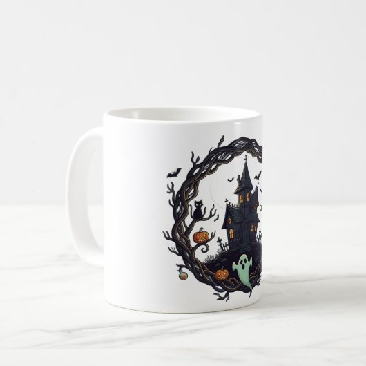 👻 "Haunted Haven" Halloween Night Mug Koffiemok (Voorkant links)