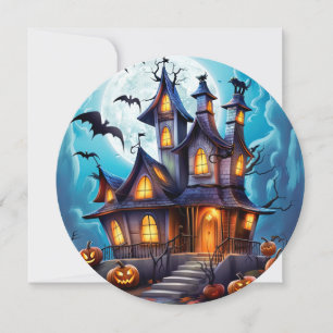 Haunted House Bats Pumpkins Halloween Kaart