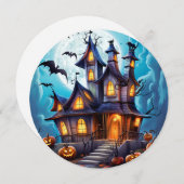 Haunted House Bats Pumpkins Halloween Kaart (Voorkant / Achterkant)