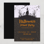 Haunted House Bats Stars Halloween Dinner Party Kaart (Voorkant / Achterkant)