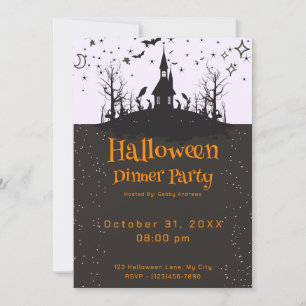 Haunted House Bats Stars Halloween Dinner Party Kaart