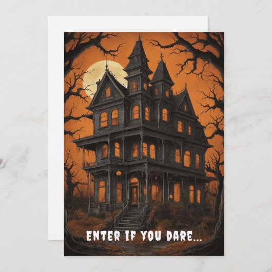 Haunted House bij Halloween Kaart (Voorkant / Achterkant)