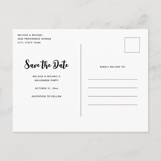 Haunted House en pompoenen Halloween Save the Date Uitnodiging Briefkaart (Achterkant)