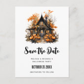 Haunted House en pompoenen Halloween Save the Date Uitnodiging Briefkaart (Voorkant)