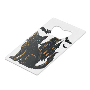 Haunted House en zwarte kat Kredietkaart Flessenopener