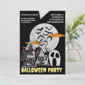 Haunted House & Flying Bats Halloween Uitnodiging (Staand voorkant)