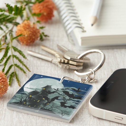 Haunted House Full Moon Keychain