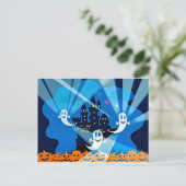 Haunted House, Ghost en Pumpkins Briefkaart (Staand voorkant)