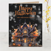 Haunted House Ghost Happy Halloween Kaart (Gele Bloem)