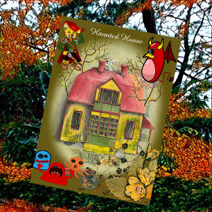 Haunted House Ghosts Halloween Whimsical Kaart