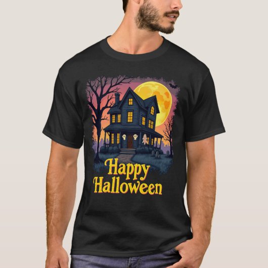 Haunted House Ghosts Happy Halloween T-shirt (Voorkant)