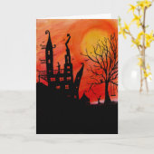 Haunted House Halloween Card Kaart (Gele Bloem)