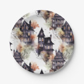 Haunted House Halloween Papieren Bordje (Voorkant)