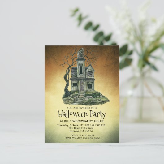 Haunted House Halloween Party Uitnodiging Briefkaart (Staand voorkant)