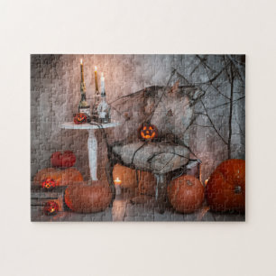 Haunted House Halloween Pumpkins Candles Legpuzzel