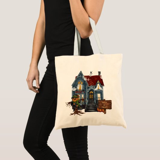Haunted House Halloween Snoep Canvas tas (Voorkant (product))