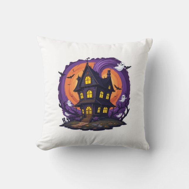 Haunted House Halloween Spooky Gothic Mansion Bats Kussen (Voorkant)