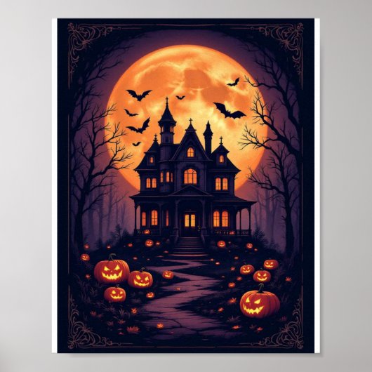 Haunted House Halloween Wall Art – Spooky Night Ca Poster (Voorkant)