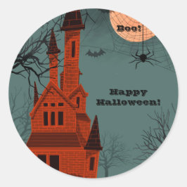 Haunted House Happy Halloween Tekst Cool Spooky Vierkante Sticker