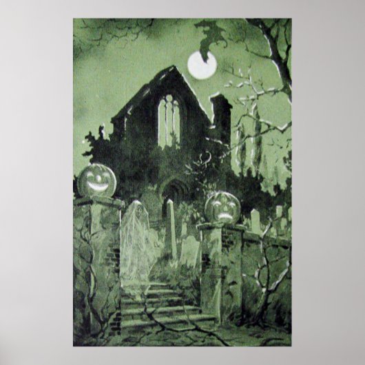 Haunted House Jack O' Lantern Ghost Moon Poster (Voorkant)