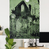 Haunted House Jack O' Lantern Ghost Moon Poster (Thuiskantoor)