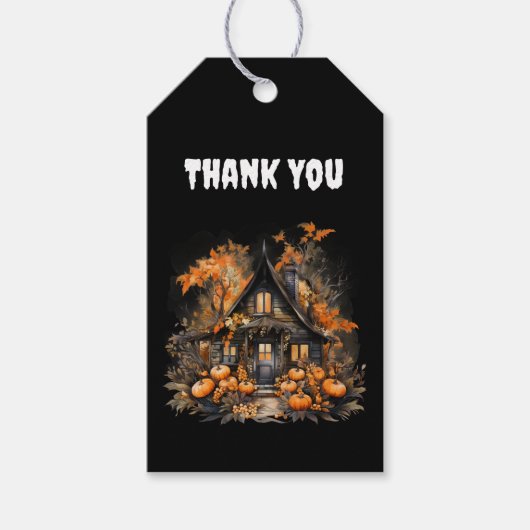 Haunted House met pompoenen Halloween Dank u Cadeaulabel (Voorkant)