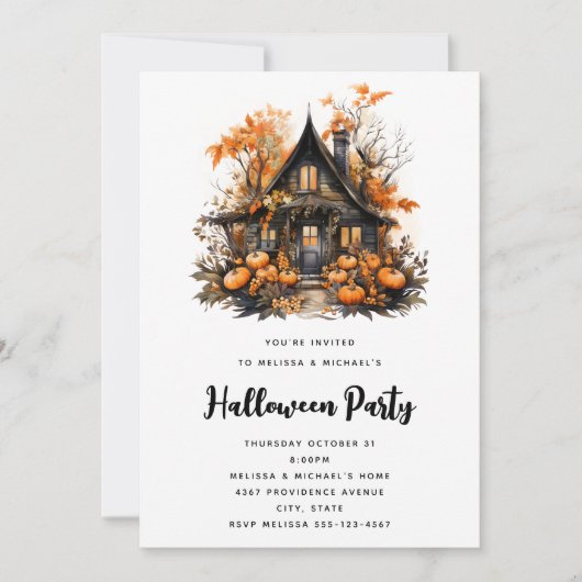 Haunted House met pompoenen Halloween Kaart (Voorkant)