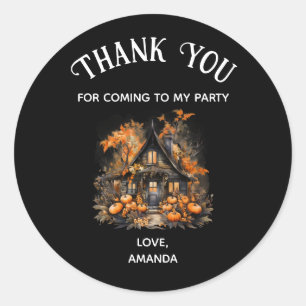 Haunted House met pompoenen Halloween Party Bedank Ronde Sticker