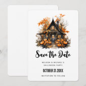 Haunted House met pompoenen Halloween Save The Date (Voorkant / Achterkant)