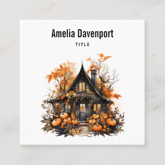 Haunted House met pompoenen Halloween Vierkante Visitekaartje (Voorkant)