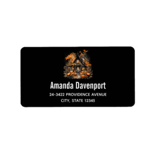 Haunted House met pompoenen Halloween Zwart Etiket