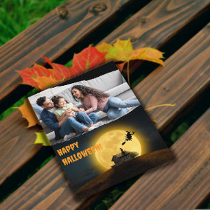 Haunted House pompoen heks familie foto Briefkaart