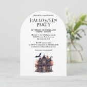 Haunted House Pumpkin Halloween Party Kaart (Staand voorkant)