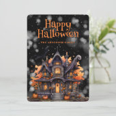 Haunted House Pumpkins Happy Halloween Kaart (Staand voorkant)