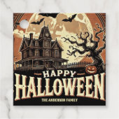 Haunted House Pumpkins Spooky Scary Halloween Bedankjes Labels (Voorkant)