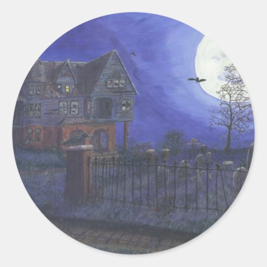 Haunted House Ronde Sticker (Voorkant)