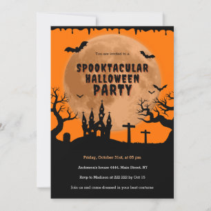 Haunted House Sinaasappel Moon Halloween Kaart