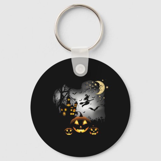 Haunted House - Vliegende Heks - Jack O Lantern Sleutelhanger (Voorkant)