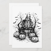 Haunted House zwart-wit Halloween Kaart (Voorkant / Achterkant)