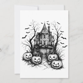 Haunted House zwart-wit Halloween Kaart