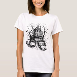 Haunted House zwart-wit Halloween T-shirt