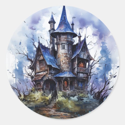 Haunted kasteel Halloween thema Ronde Sticker (Voorkant)