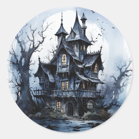 Haunted kasteel Halloween thema Ronde Sticker (Voorkant)
