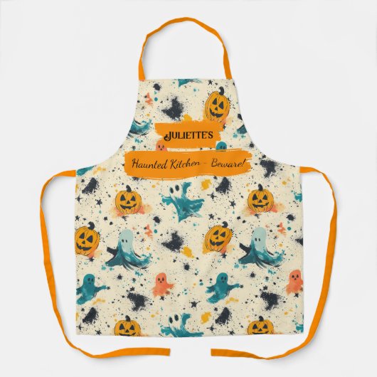 Haunted Kitchen Ghosts en Pumpkins Ontwerp Schort (Voorkant)